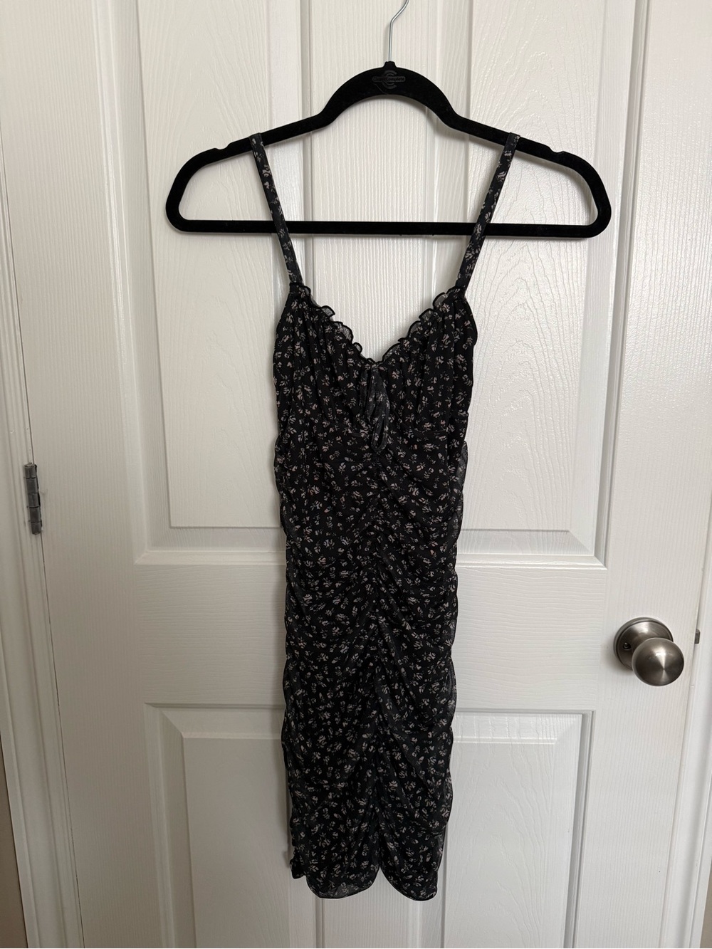 H&M Black Floral Ruched Slip Midi Dress